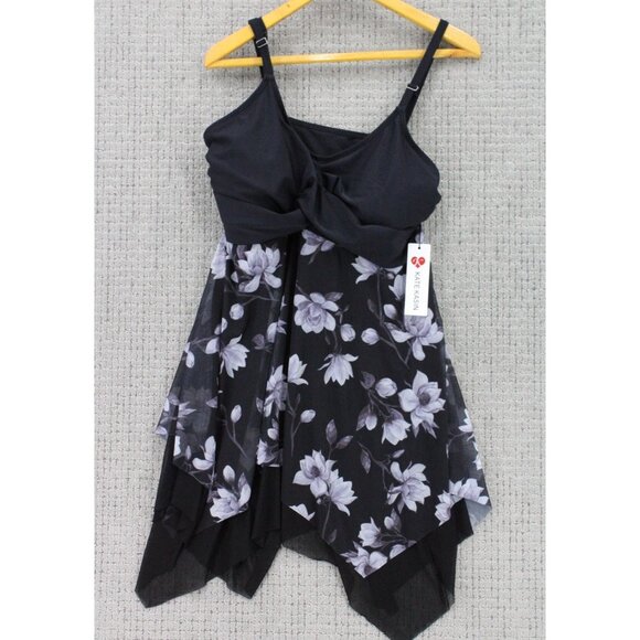 Kate Kasin Swimsuit Womens XL Black V-Neck Irregular Hem Dress & Briefs Camkini - Picture 1 of 7